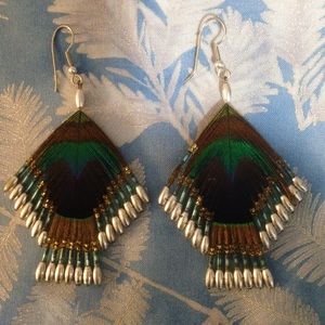 Peacock Handmade beaded earrings.